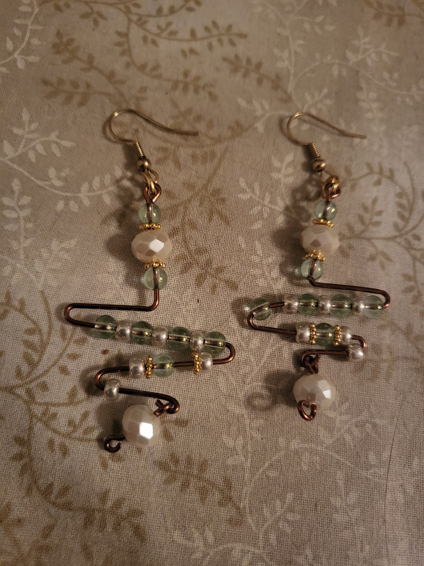 Green/White Dangly Earrings