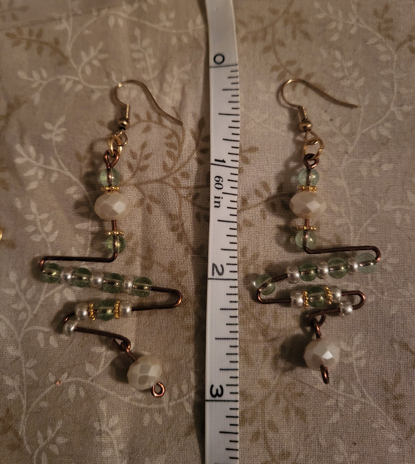 Green/White Dangly Earrings