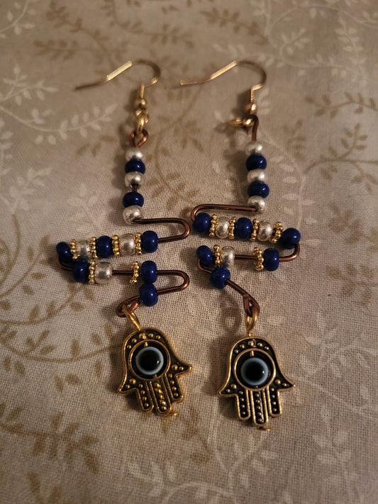 Evil Eye Hand Charm Earrings