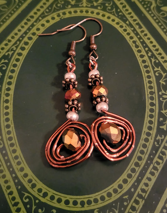 Iridescent Bronze Spiral 2.25" Earrings