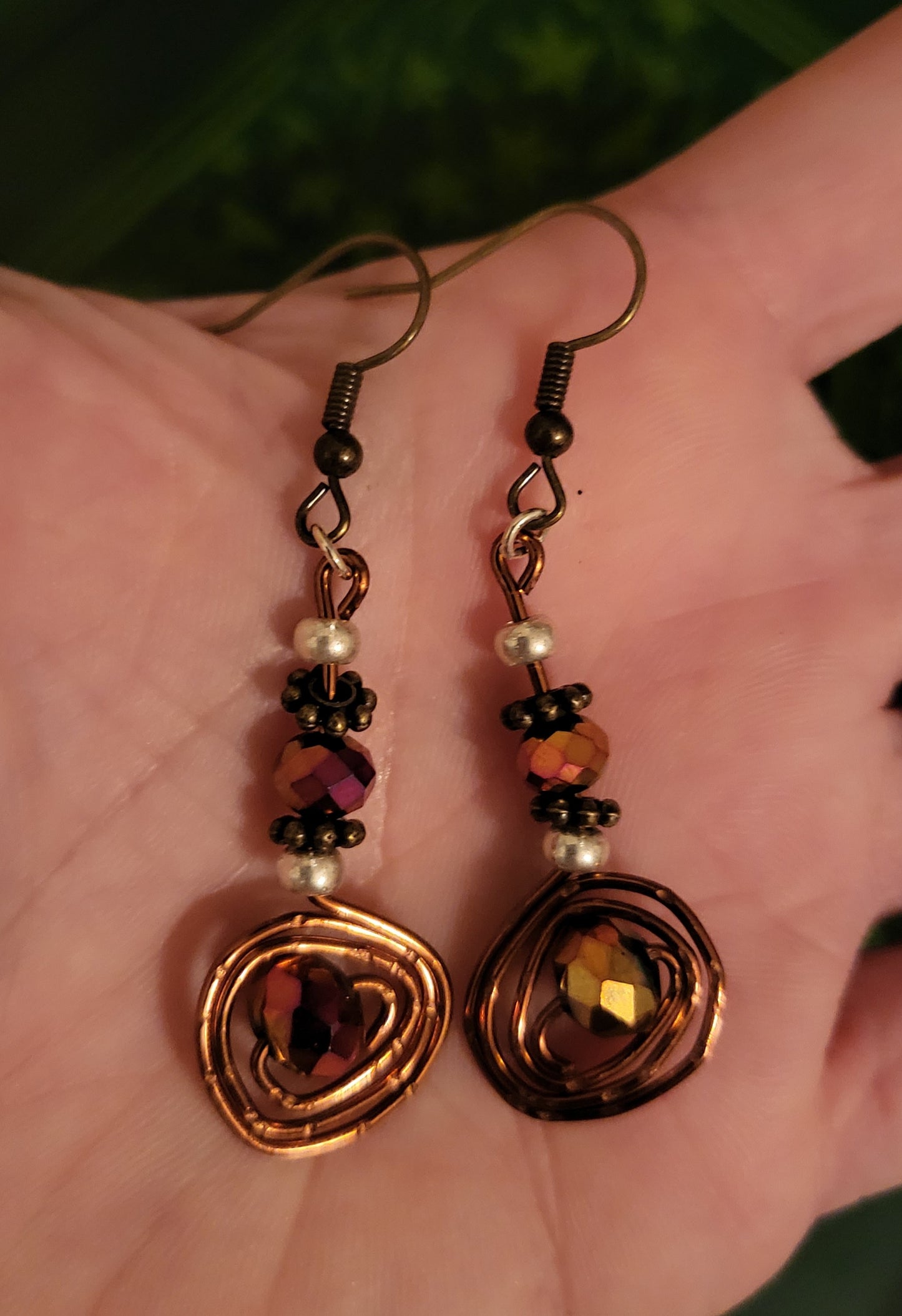 Iridescent Bronze Spiral 2.25" Earrings