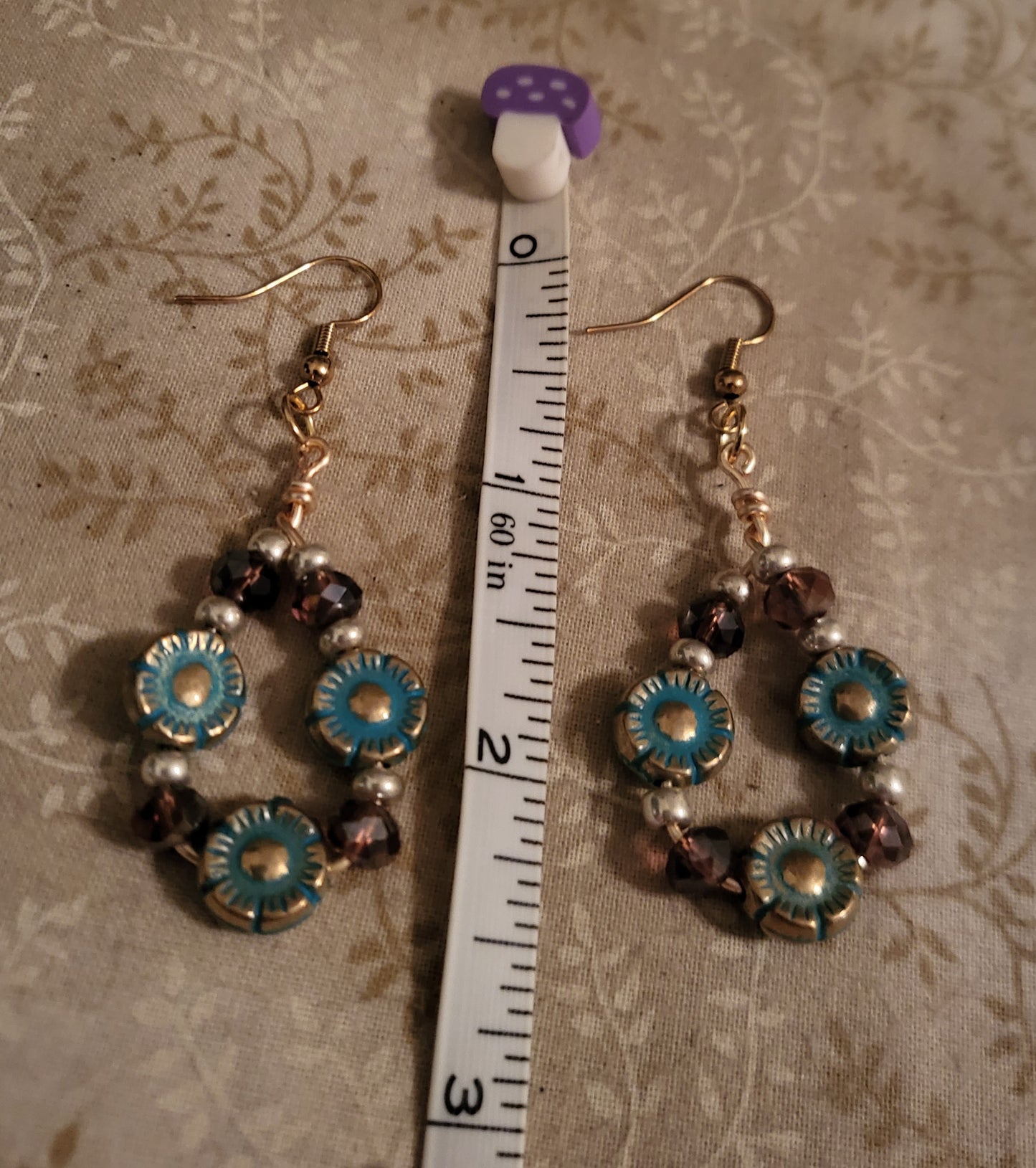 Triple Teal Flower Earrings