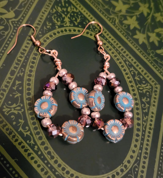 Triple Teal Flower Earrings