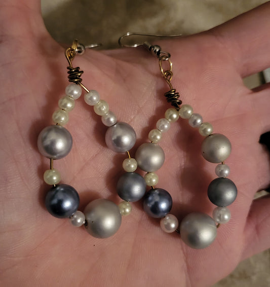 Chrome Faux Pearl Dangly Earrings