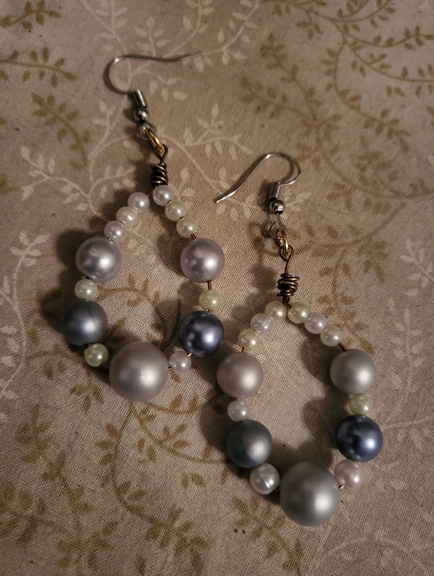 Chrome Faux Pearl Dangly Earrings