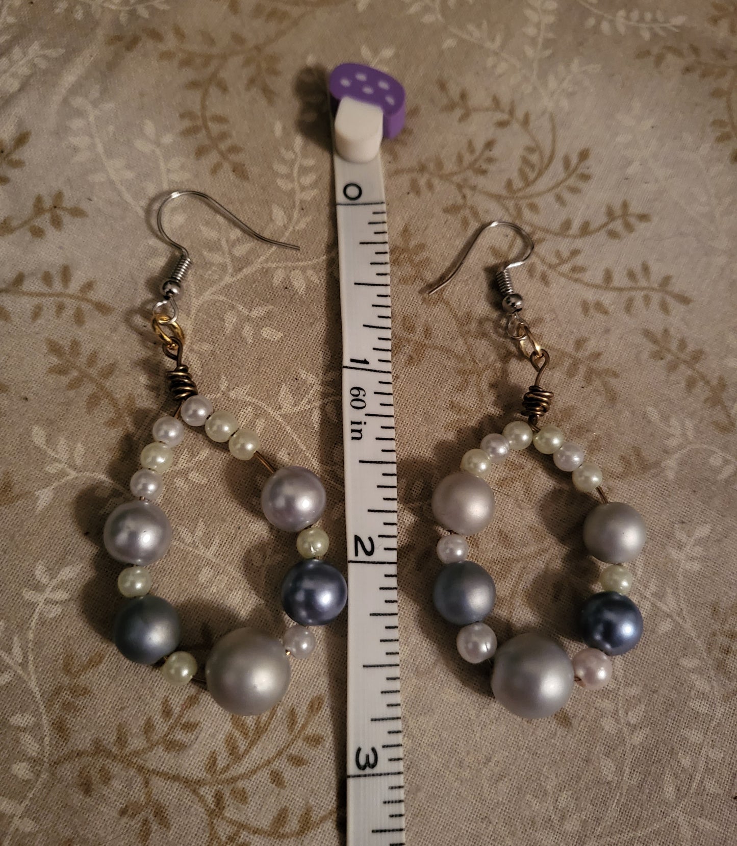 Chrome Faux Pearl Dangly Earrings