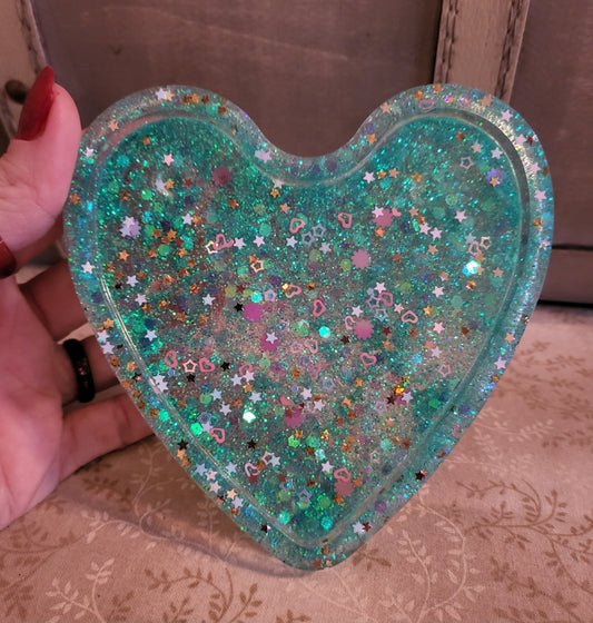 Blue Confetti Heart Jewelry Tray