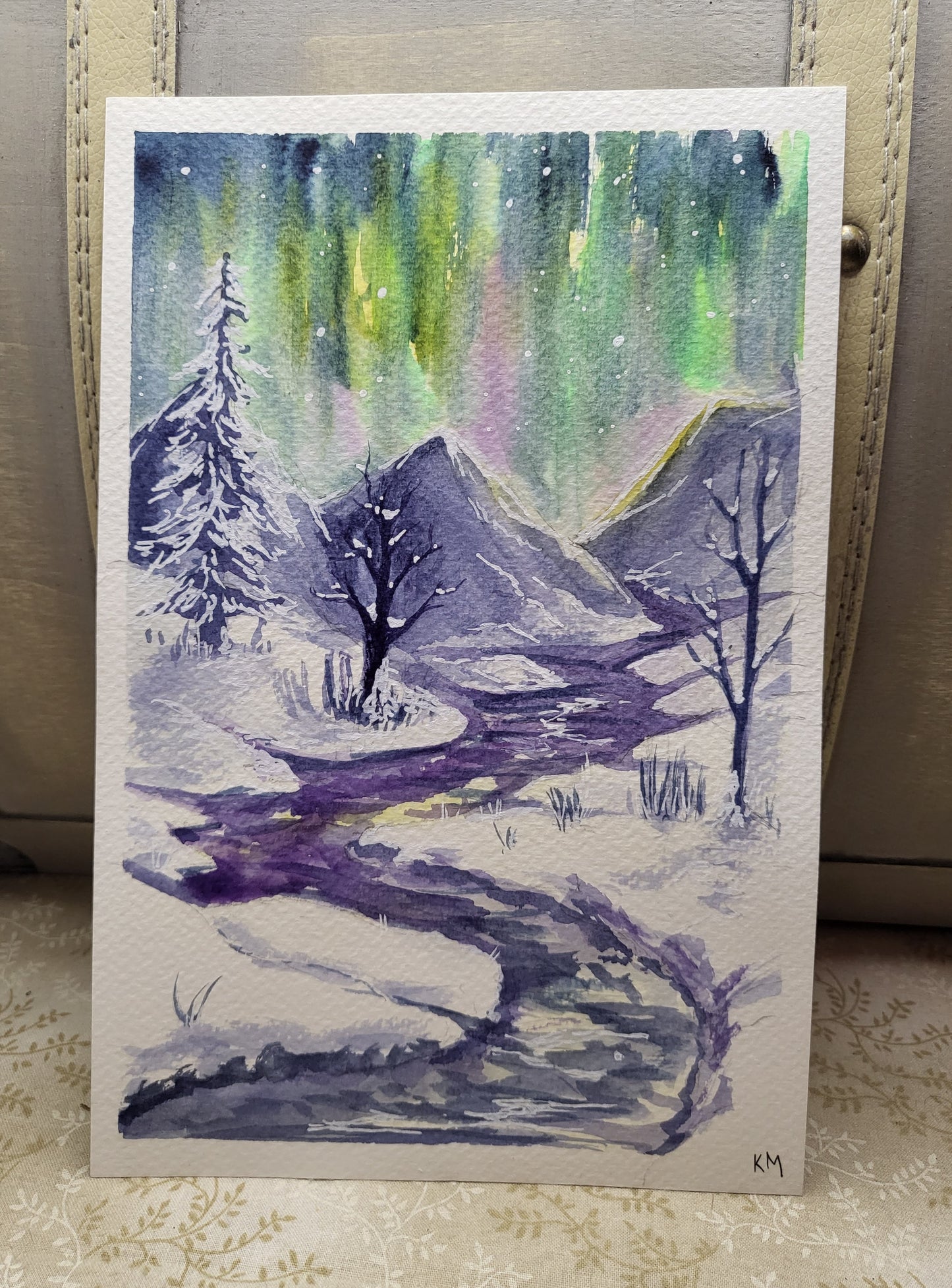 Winter Lights 6x9 Original framed Watercolor