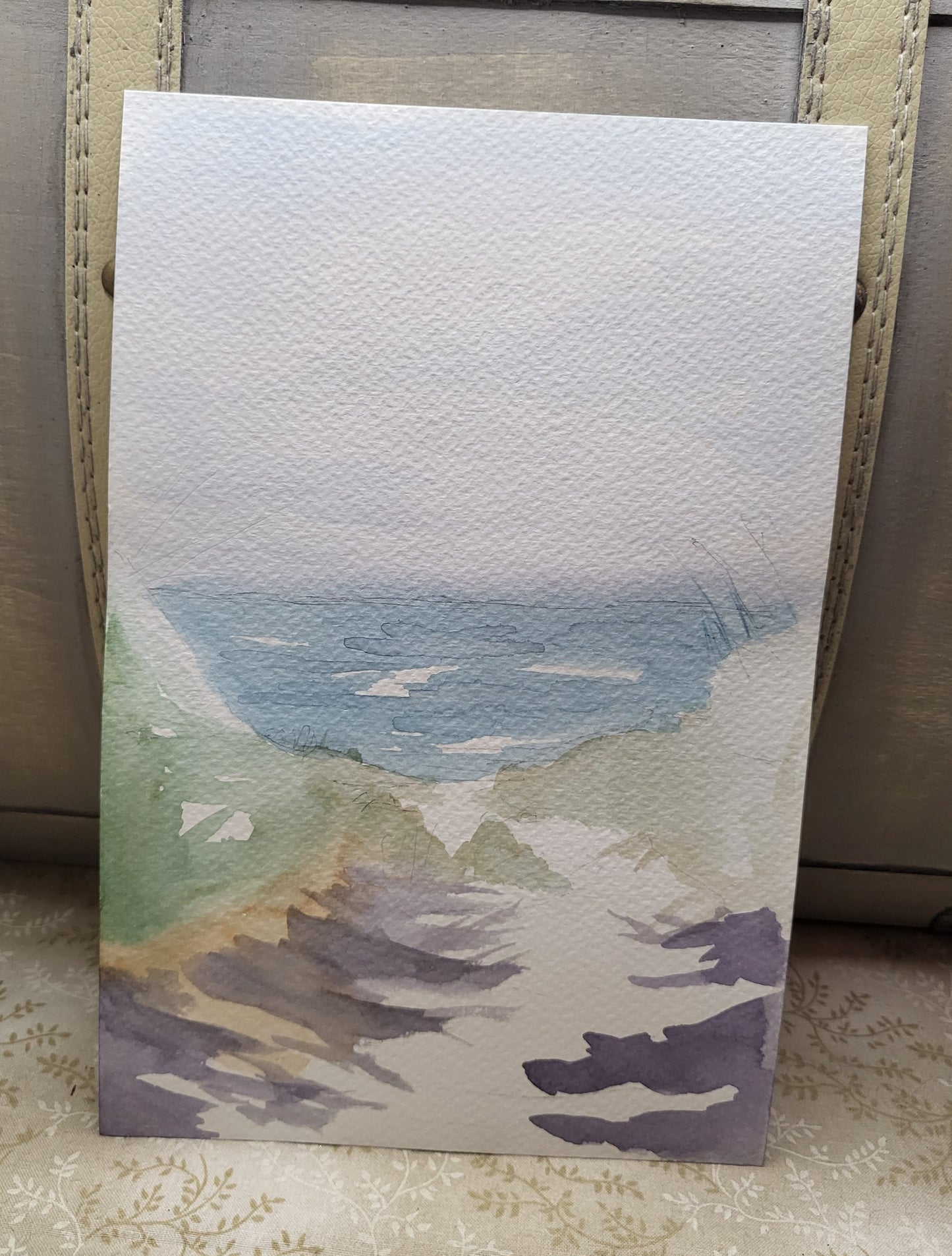 Beachday Walkway Original Watercolor silver frame