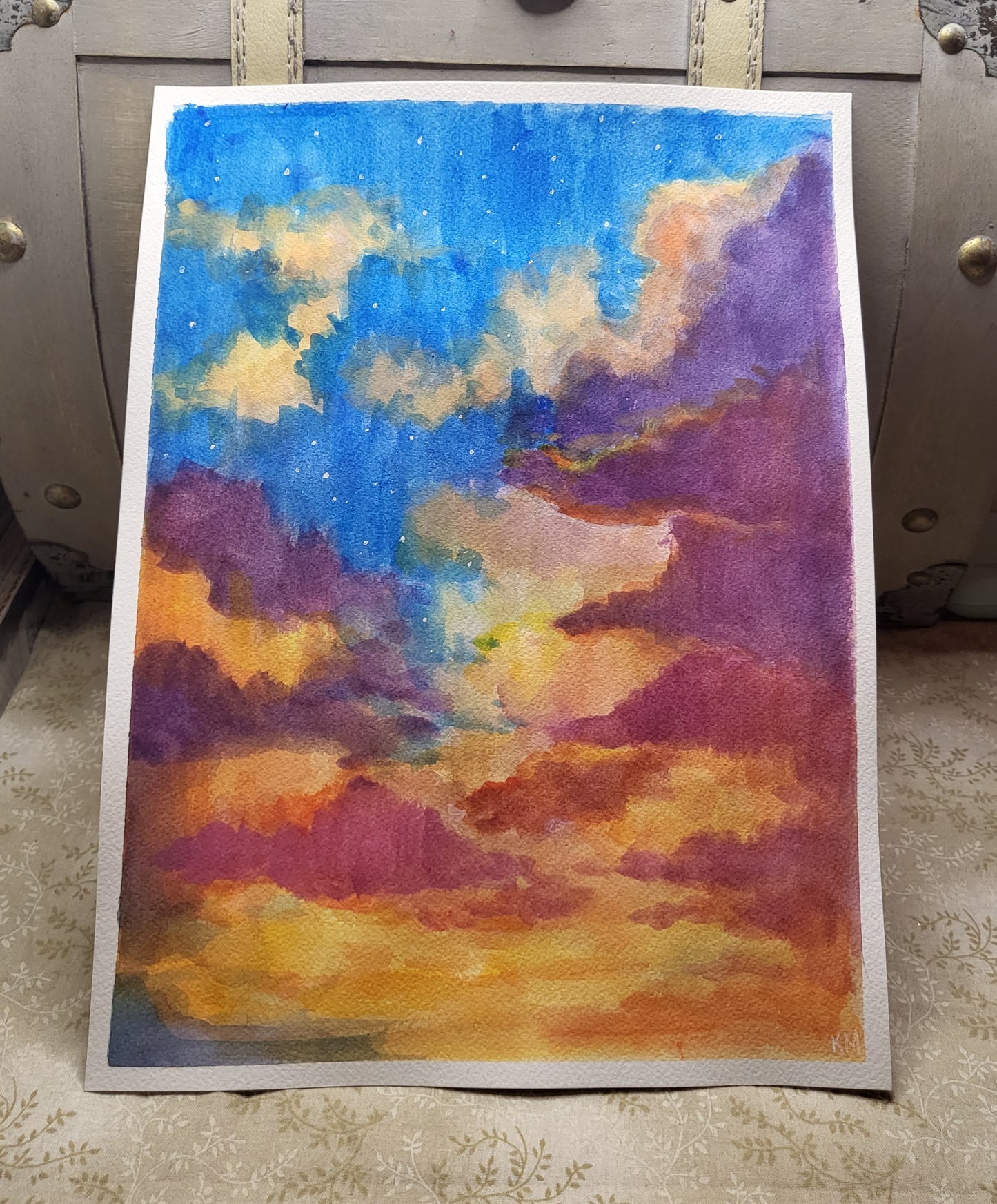 Sky Over Walmart Original 9x12 watercolor