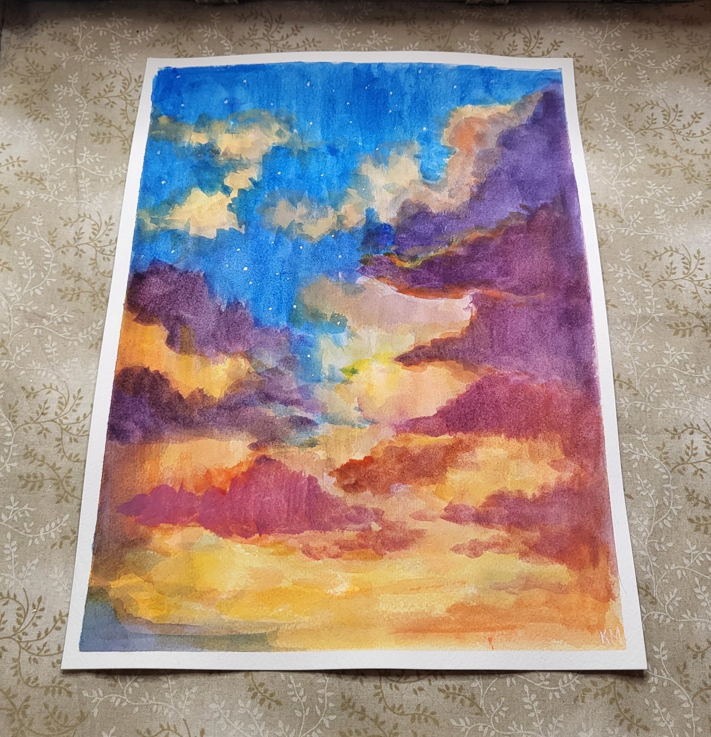 Sky Over Walmart Original 9x12 watercolor