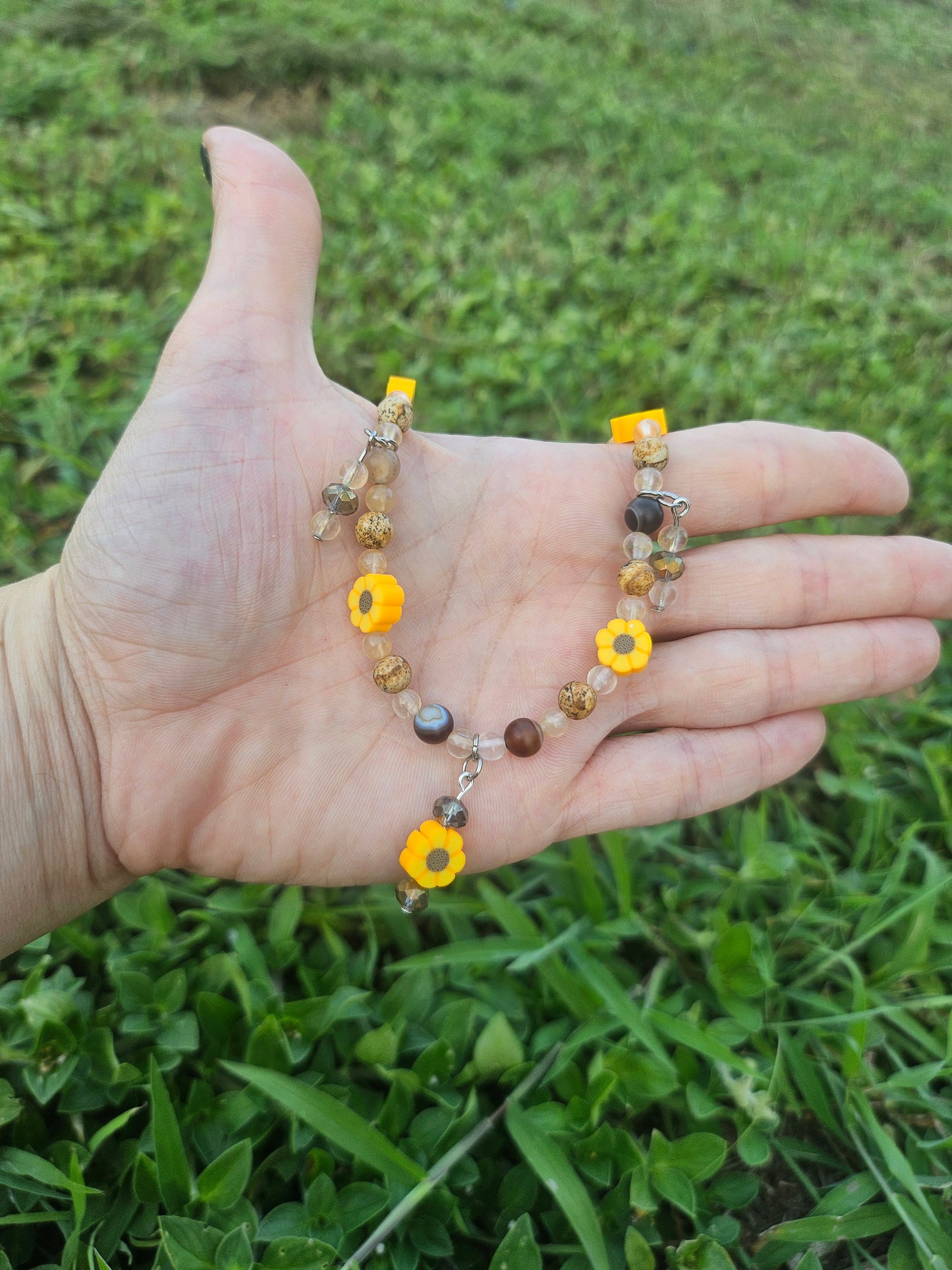 Citrine and Agate Sunflower 10" Necklace