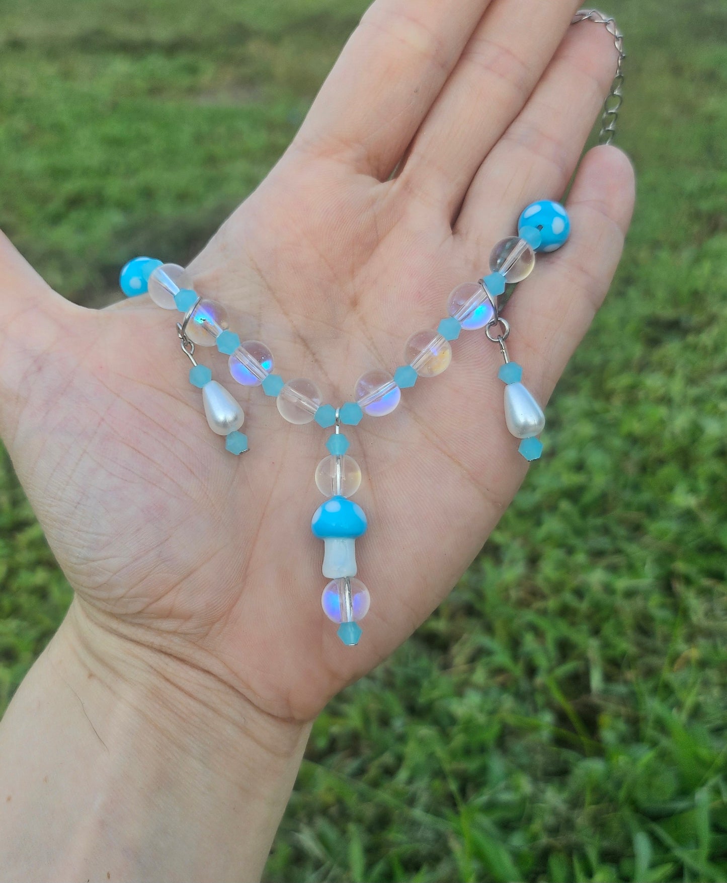 Cyan Mushroom 8" Necklace