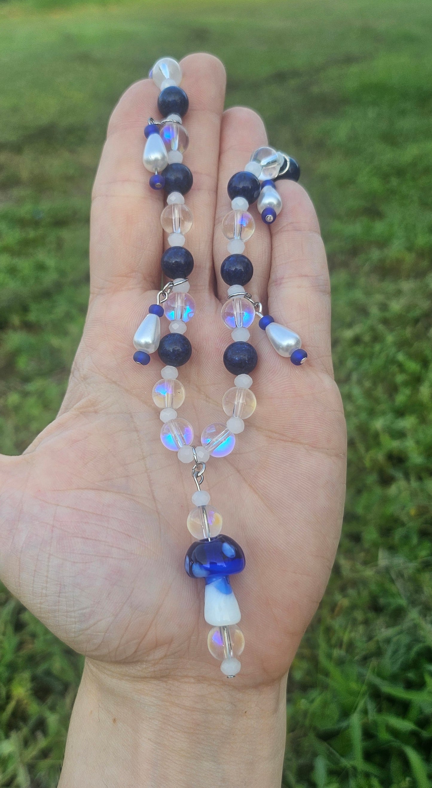 Blue Mushroom/Lapis Lazuli 10" Necklace