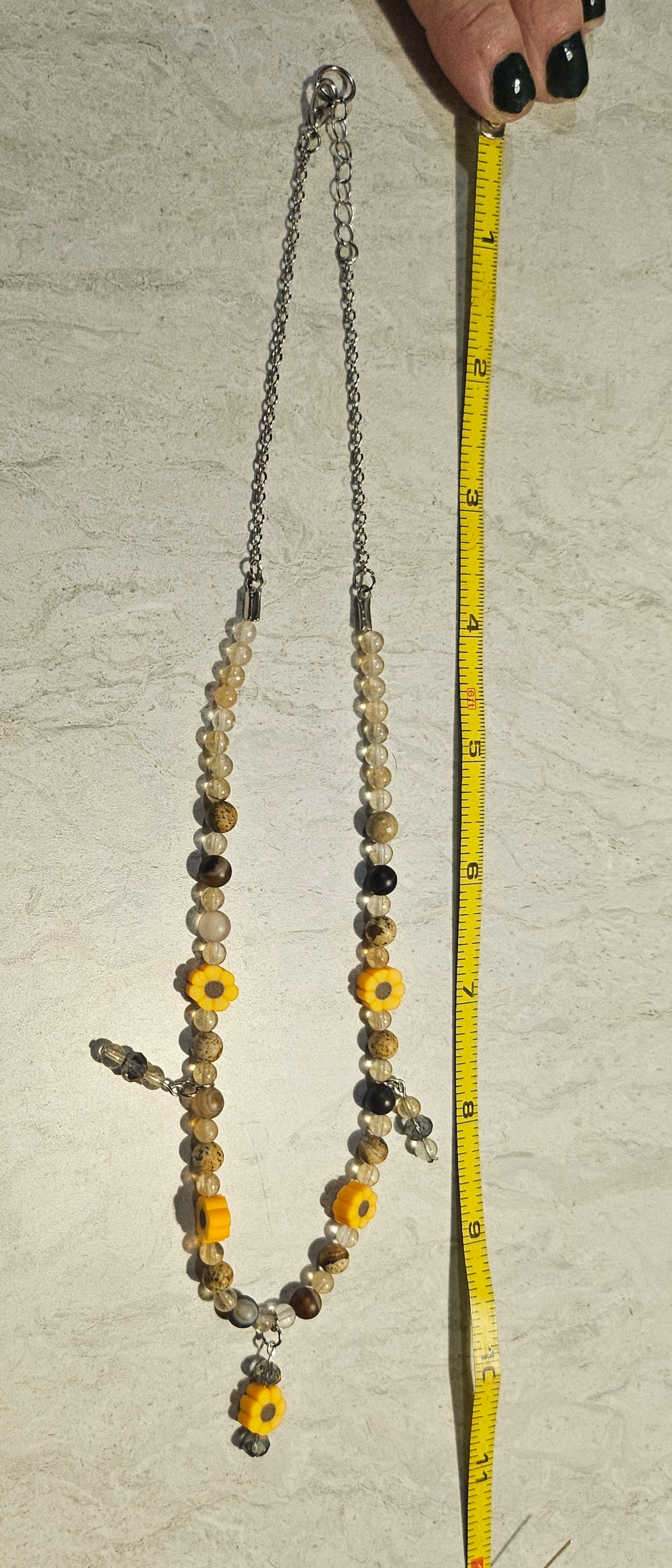 Citrine and Agate Sunflower 10" Necklace