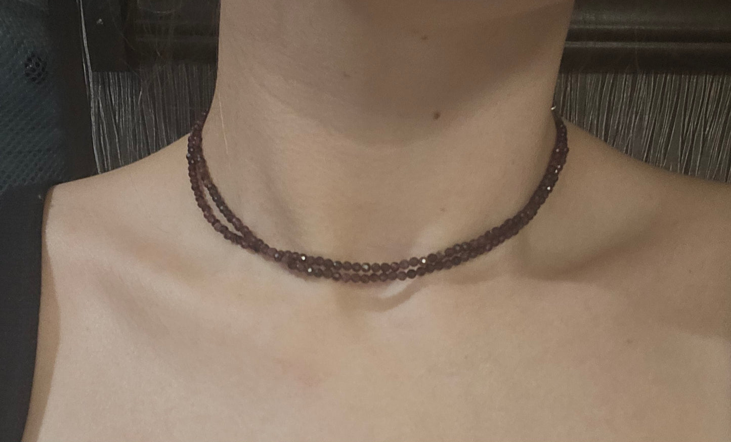 8" Garnet Gashed Throat Choker silver