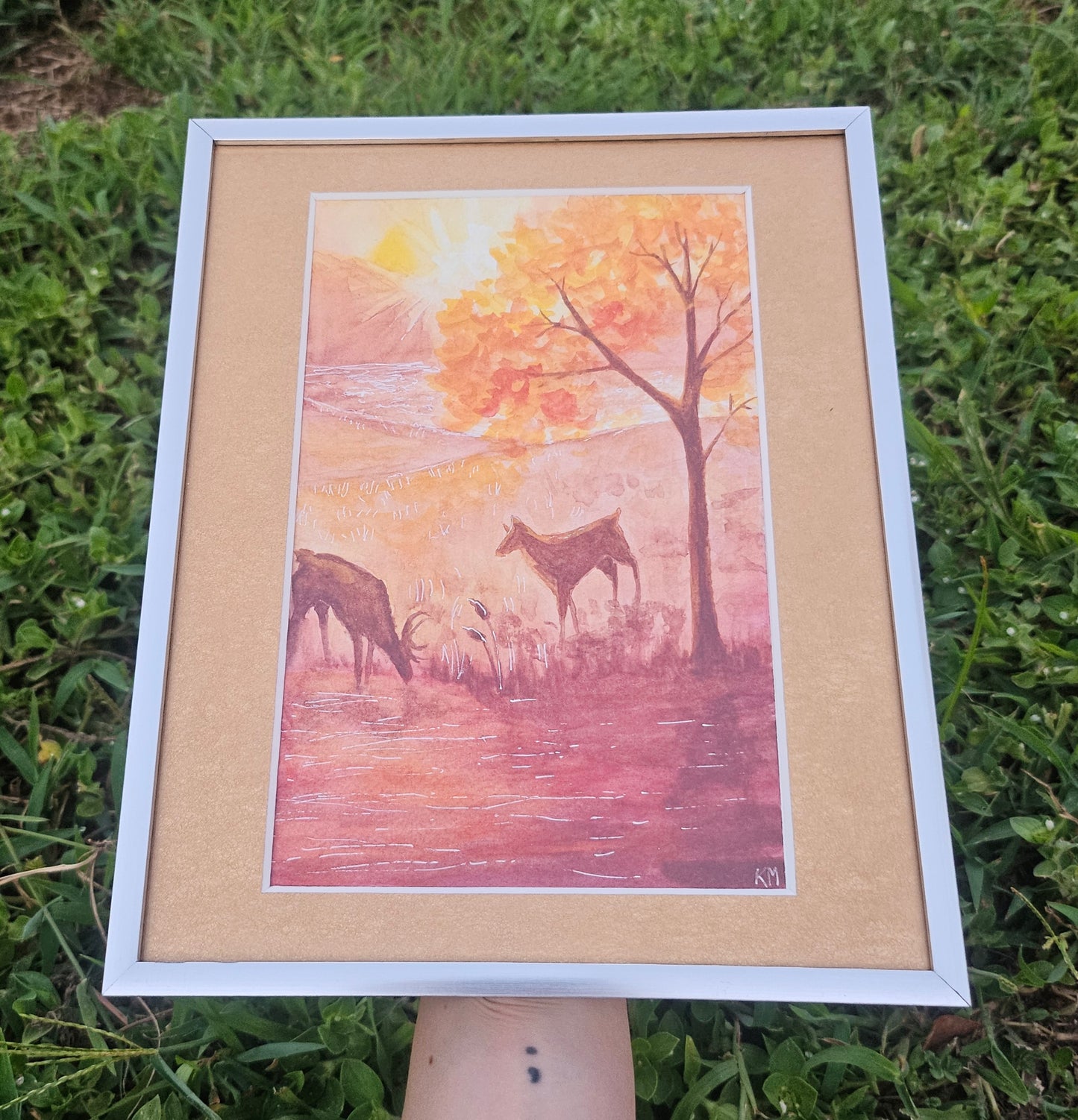 Autumn Light watercolor silver frame