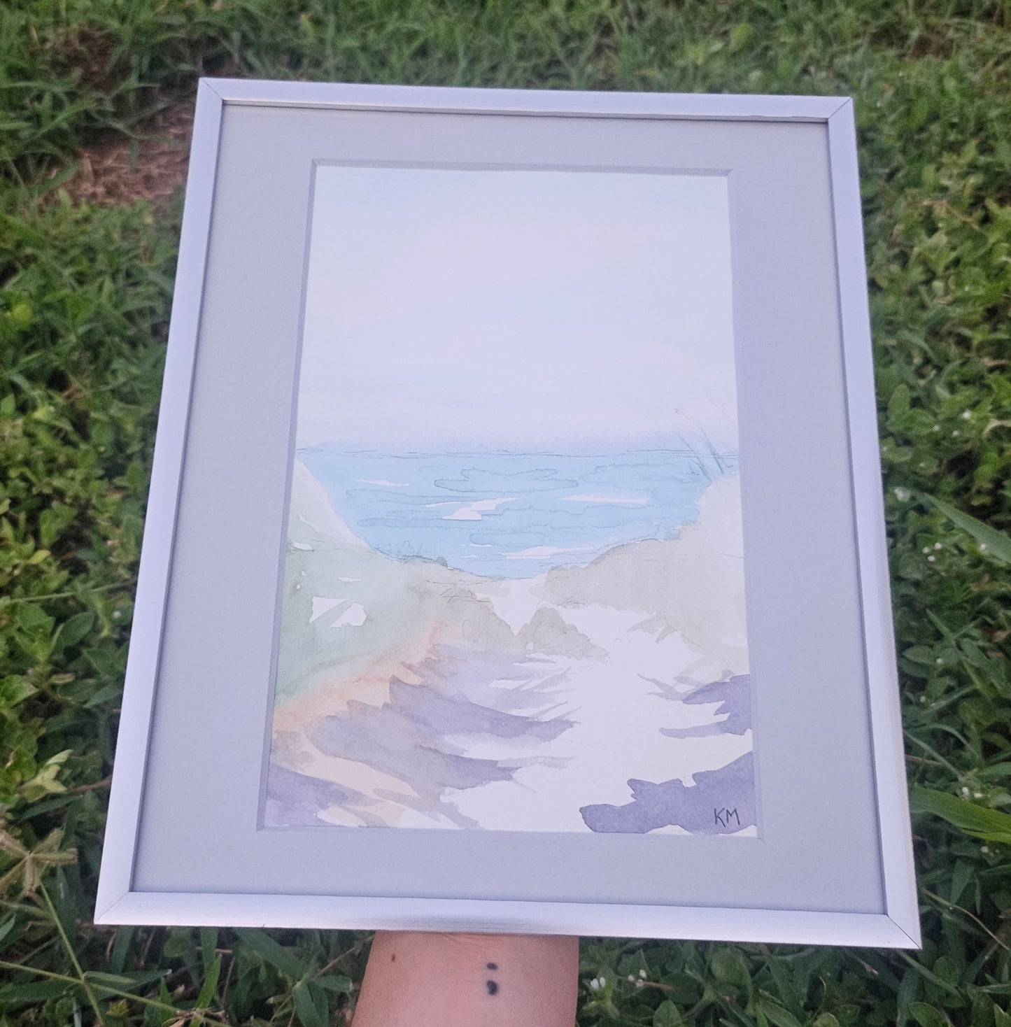 Beachday Walkway Original Watercolor silver frame