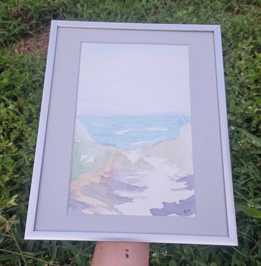 Beachday Walkway Original Watercolor silver frame