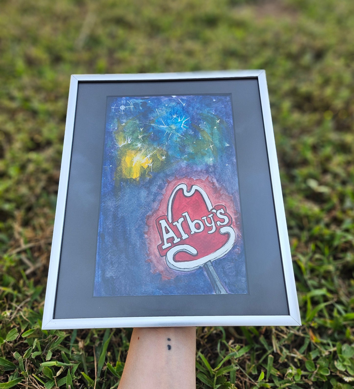 Lights Over the Arby's Framed Watercolor