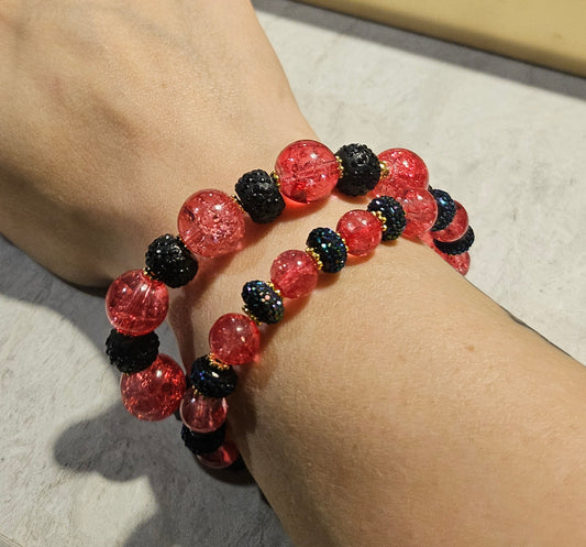 6-7" Pink/Black Bracelet Set