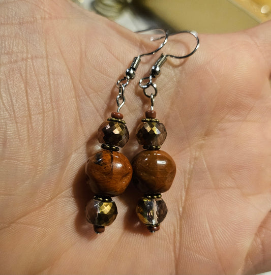 2" Maroon/Iridescent Brown Earrings