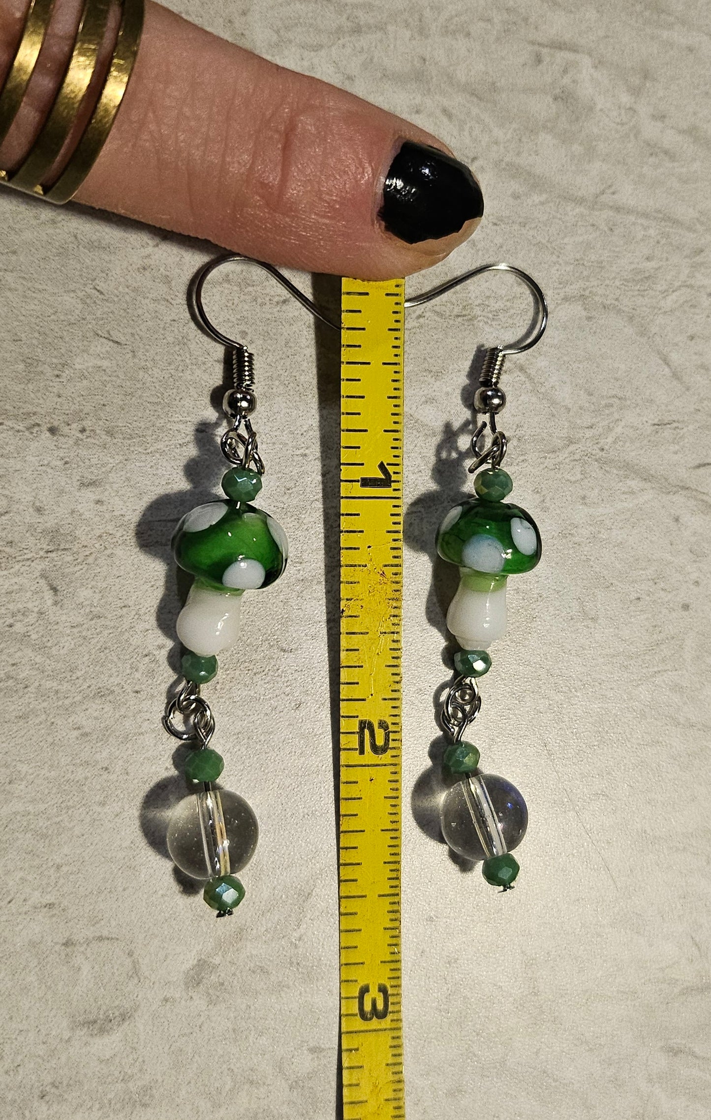2.5" Green Mushroom Dangly Earrings
