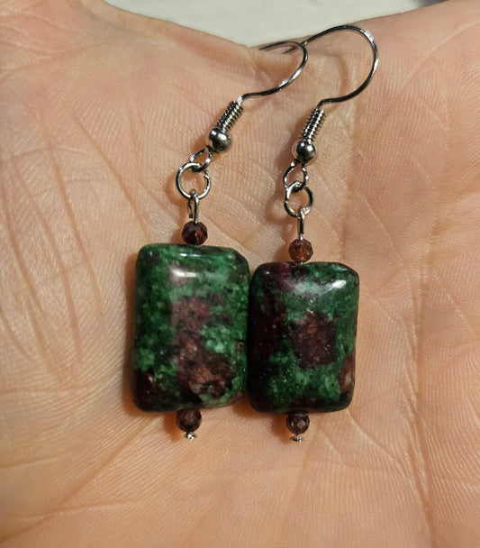 2" Ruby Zoisite/Garnet Earrings