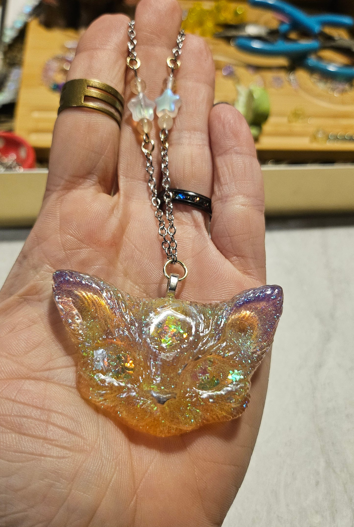 13" Odd Kitty Purple/Yellow Necklace