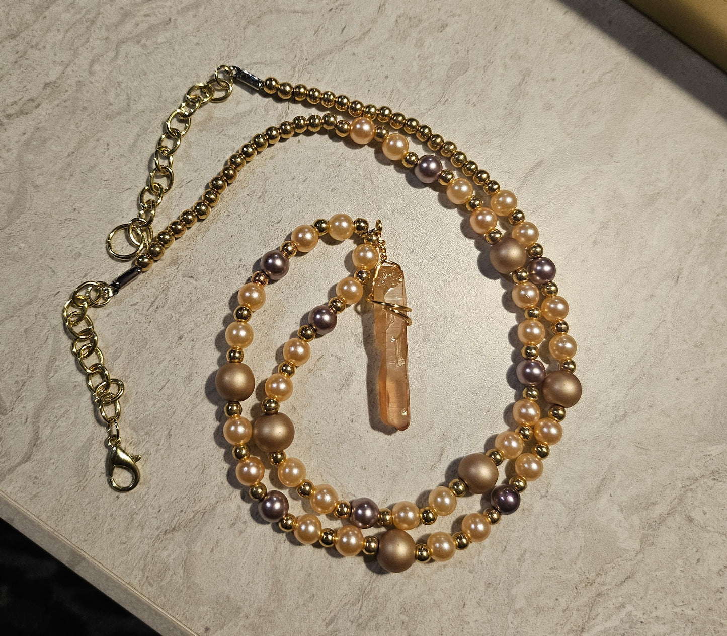 13" Orange Crystal Beaded Necklace