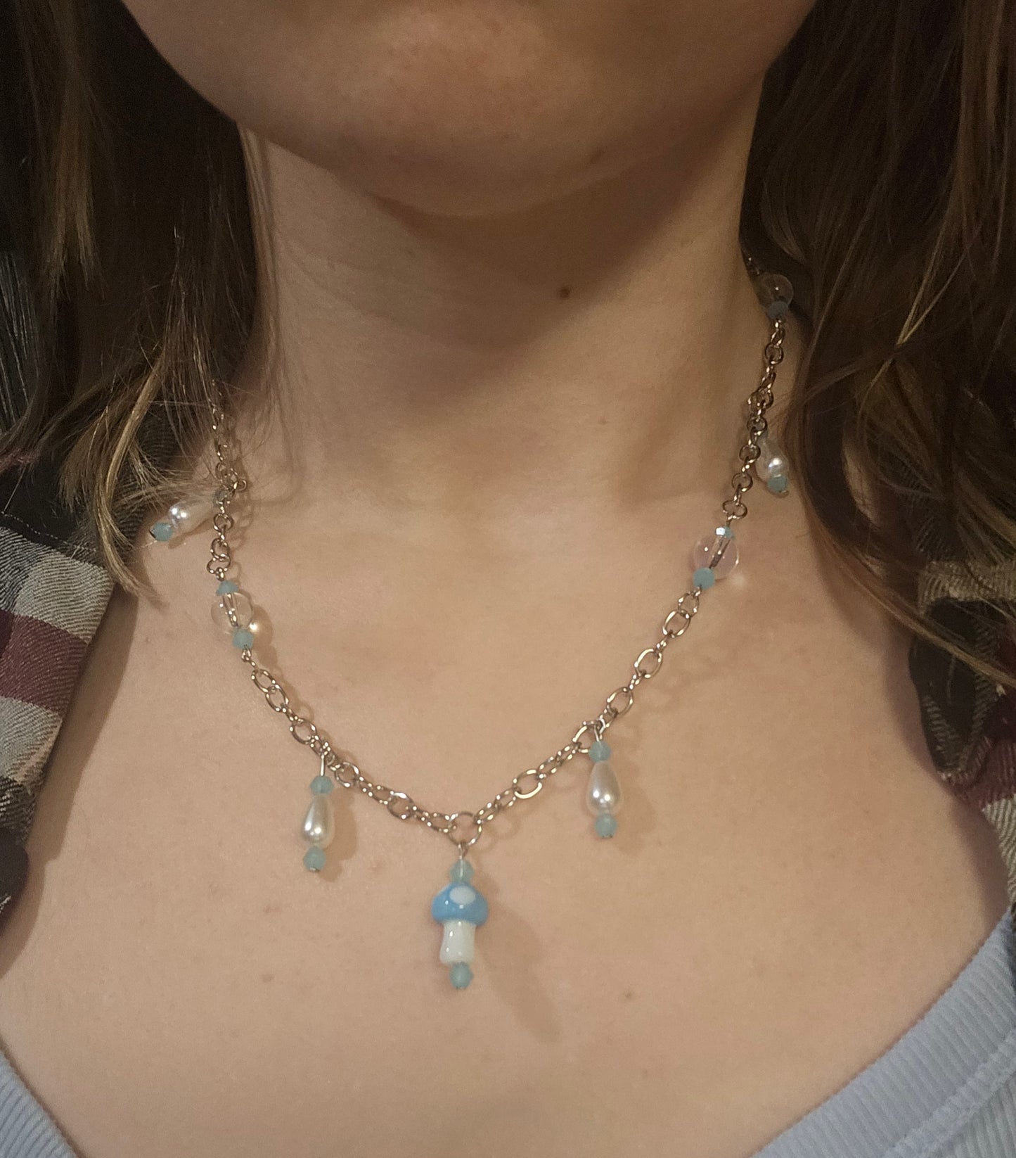 10" Cyan Mushie Necklace