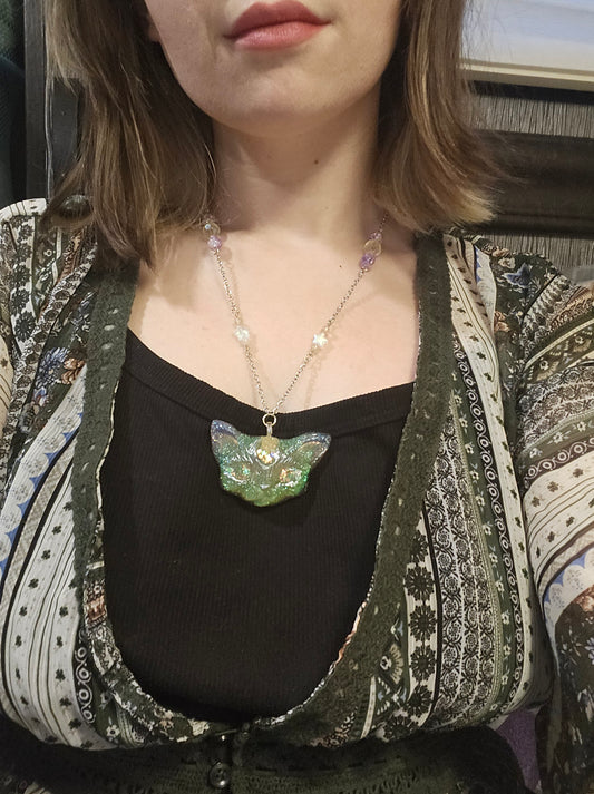 13" Odd Kitty Purple/Yellow Necklace