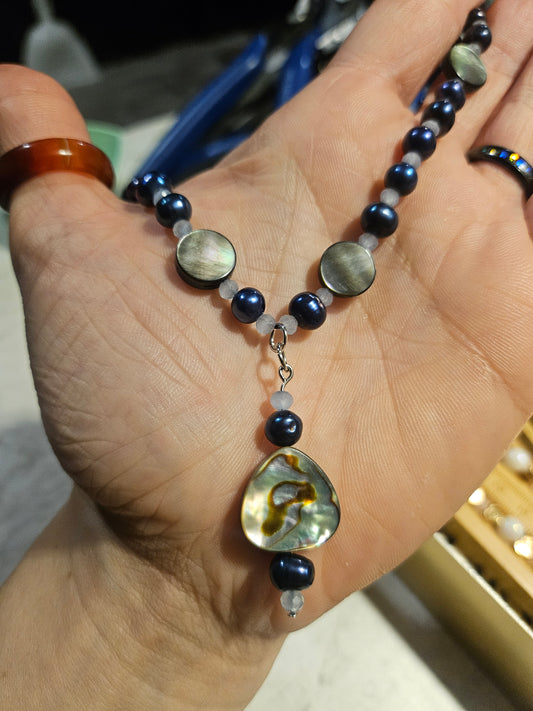 Abalone/Black Pearl 13" Necklace