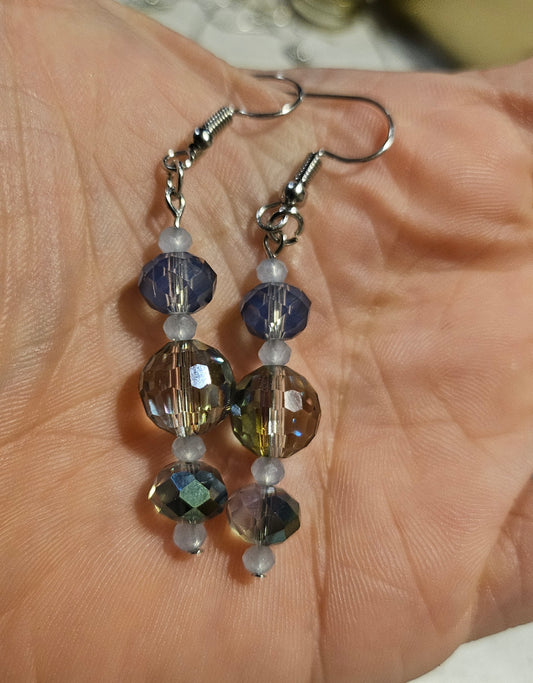 2" Blue Iridescent Earrings
