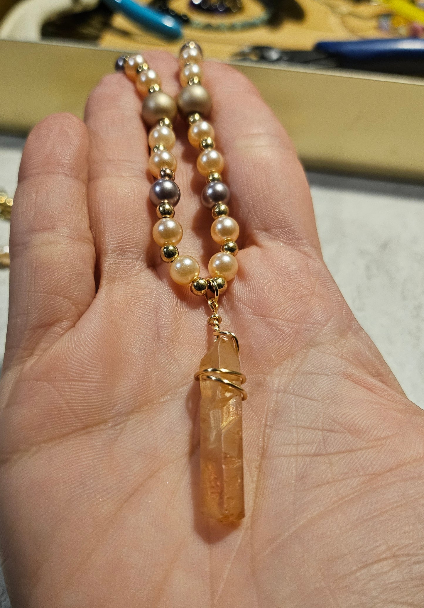 13" Orange Crystal Beaded Necklace
