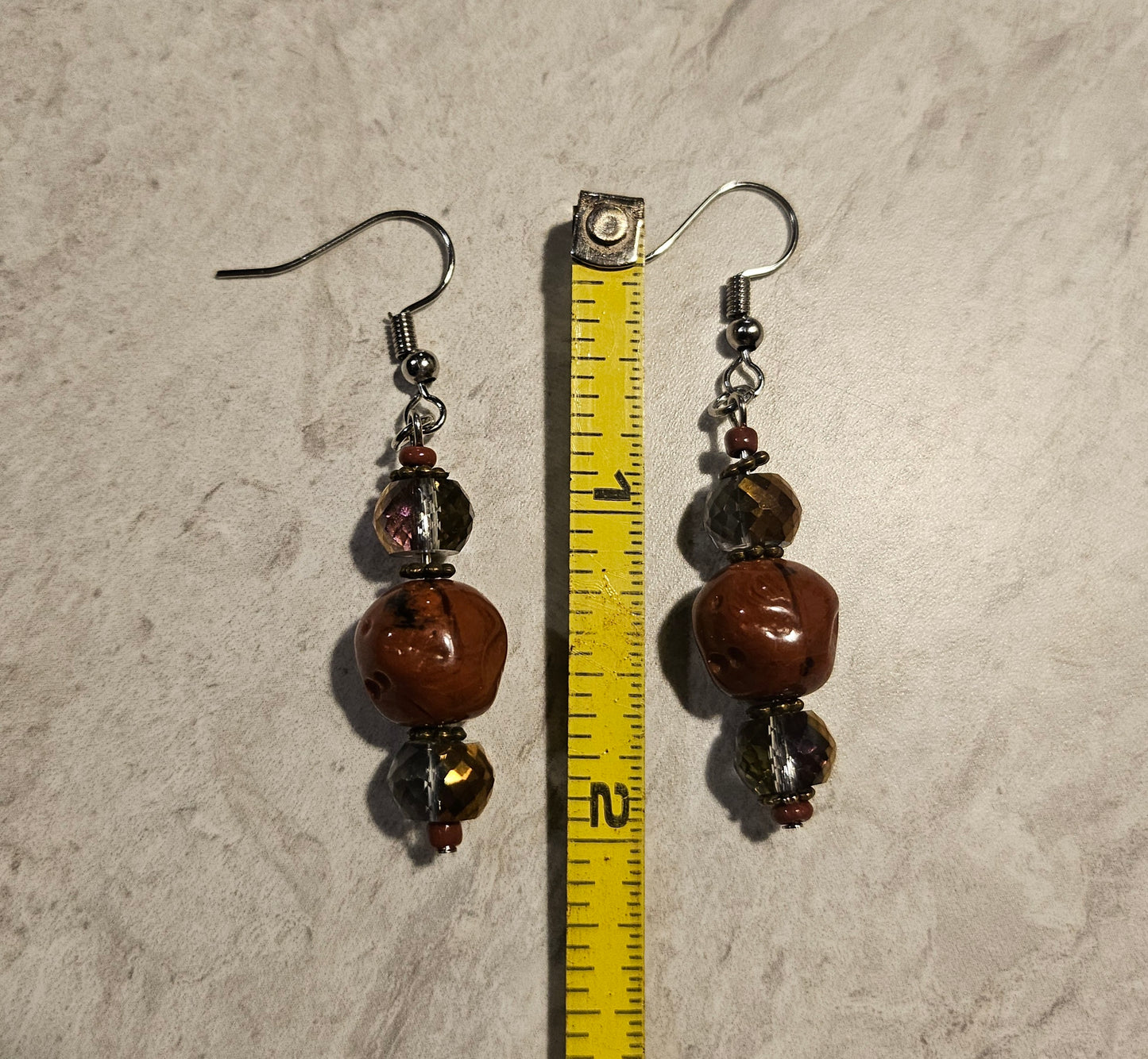 2" Maroon/Iridescent Brown Earrings