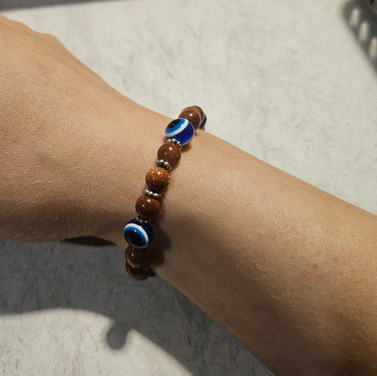 6" Goldstone Evil Eye Bracelet