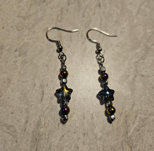 2" Purple Iridescent Star Earrings