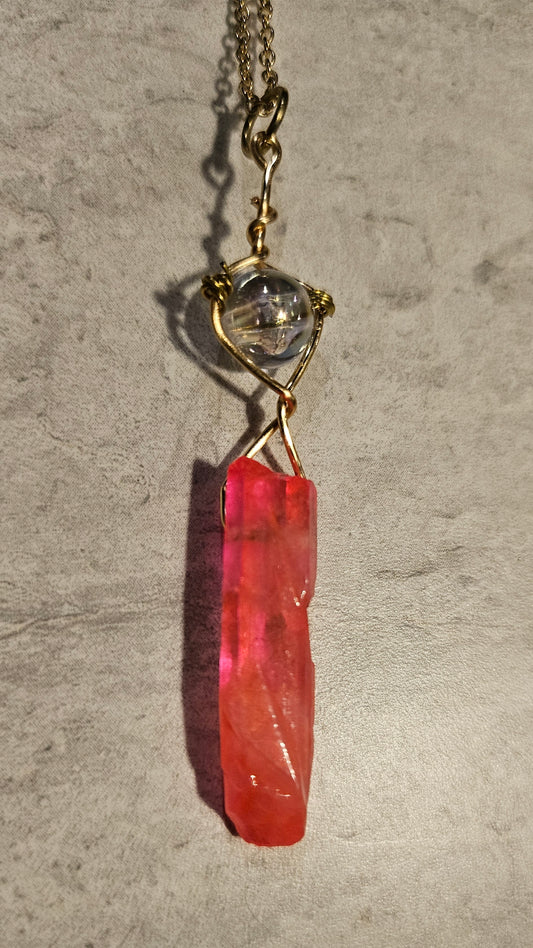 11" Neon Pink Crystal Necklace