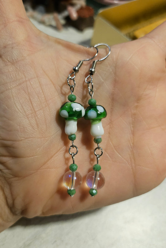 2.5" Green Mushroom Dangly Earrings
