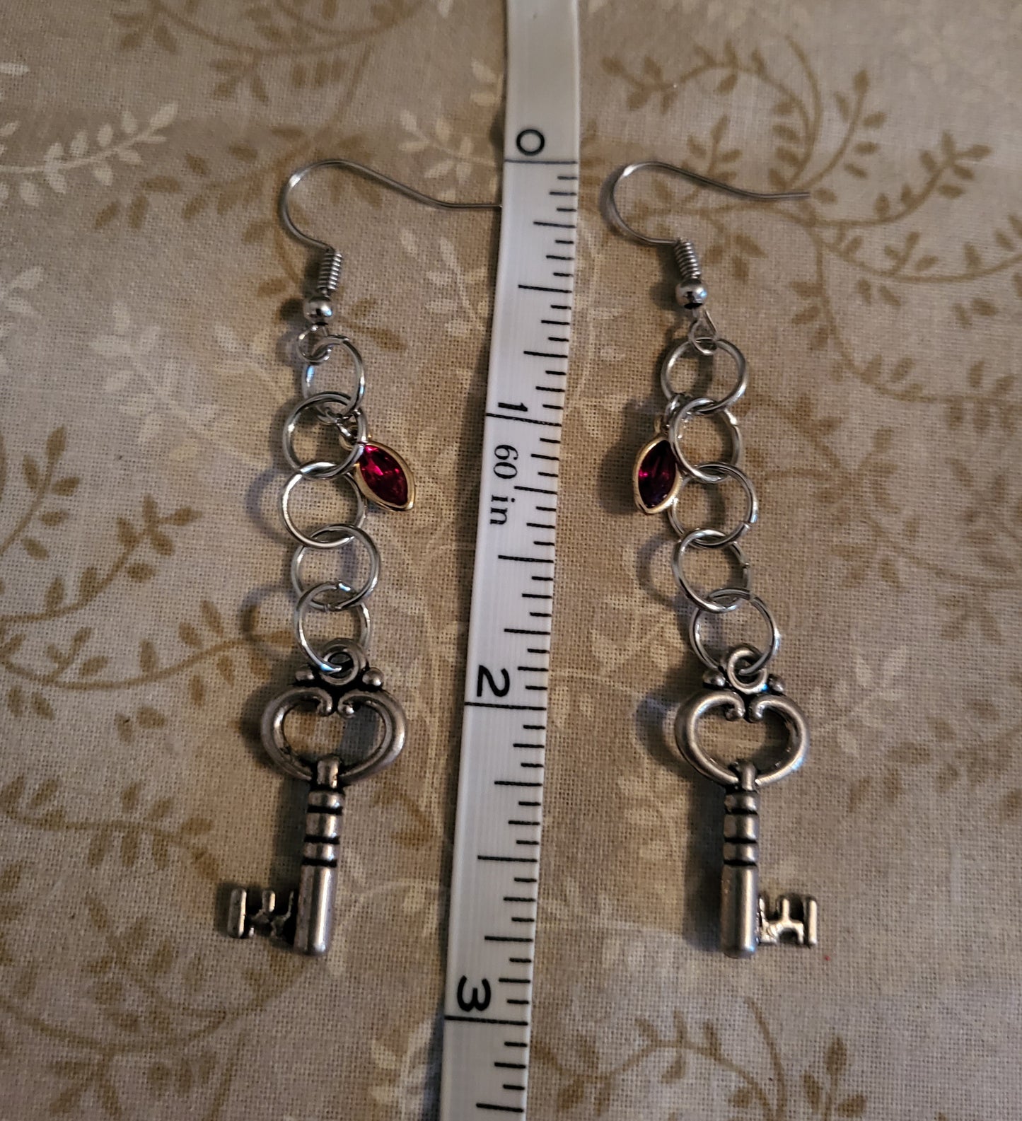 Red Key Dangly Earrings