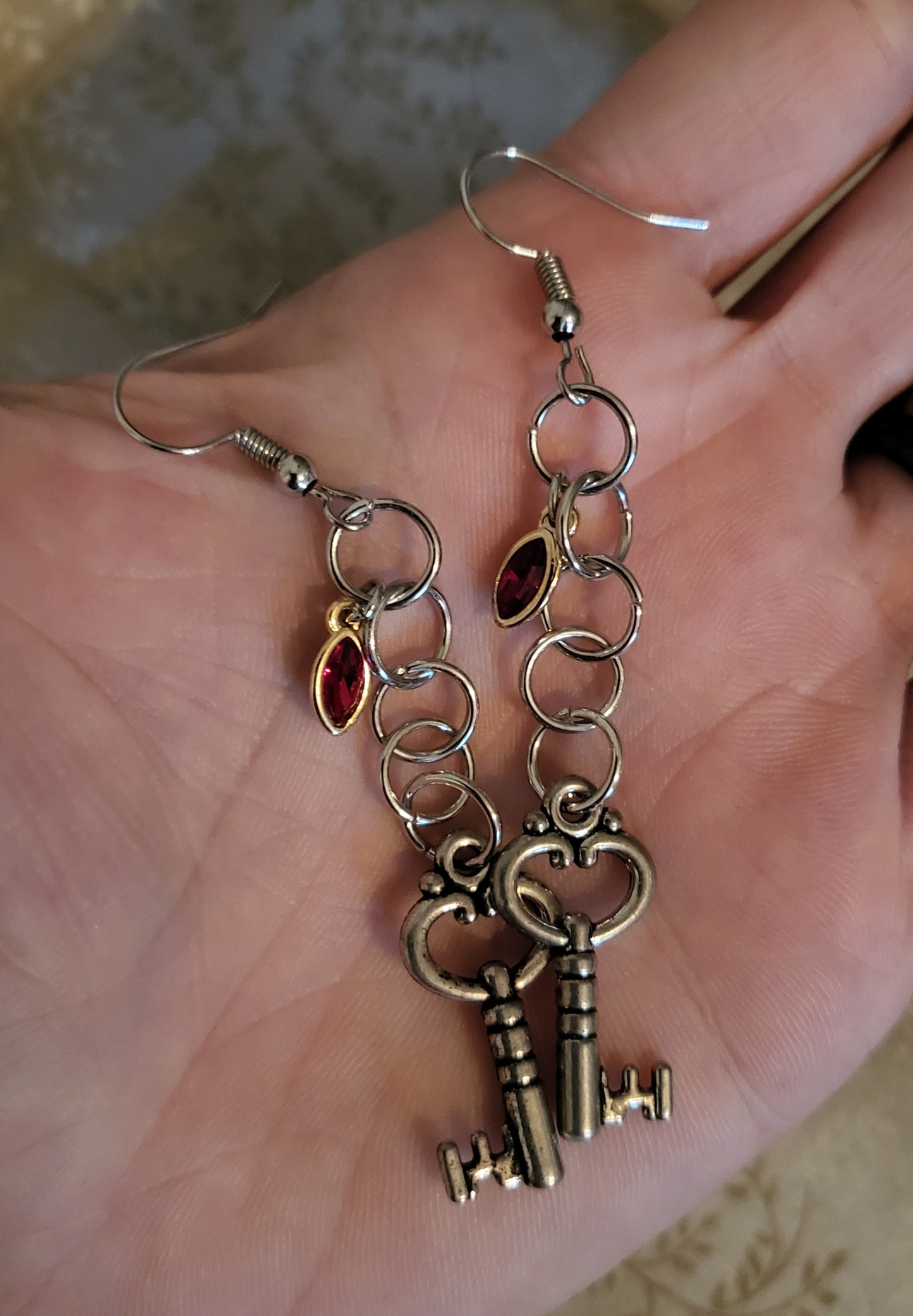 Red Key Dangly Earrings