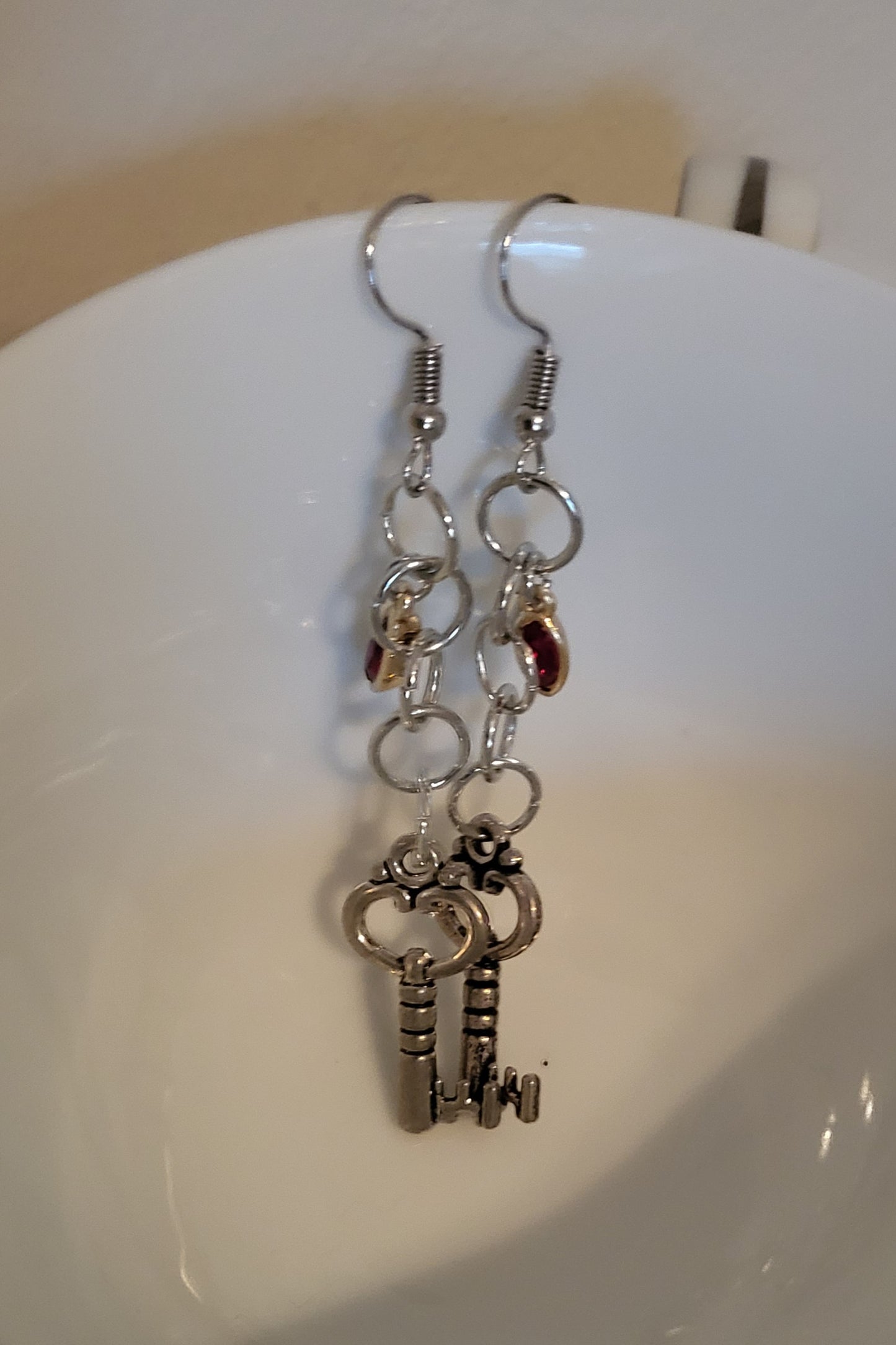 Red Key Dangly Earrings