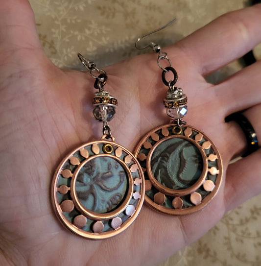 Teal Disk Dangly Earrings