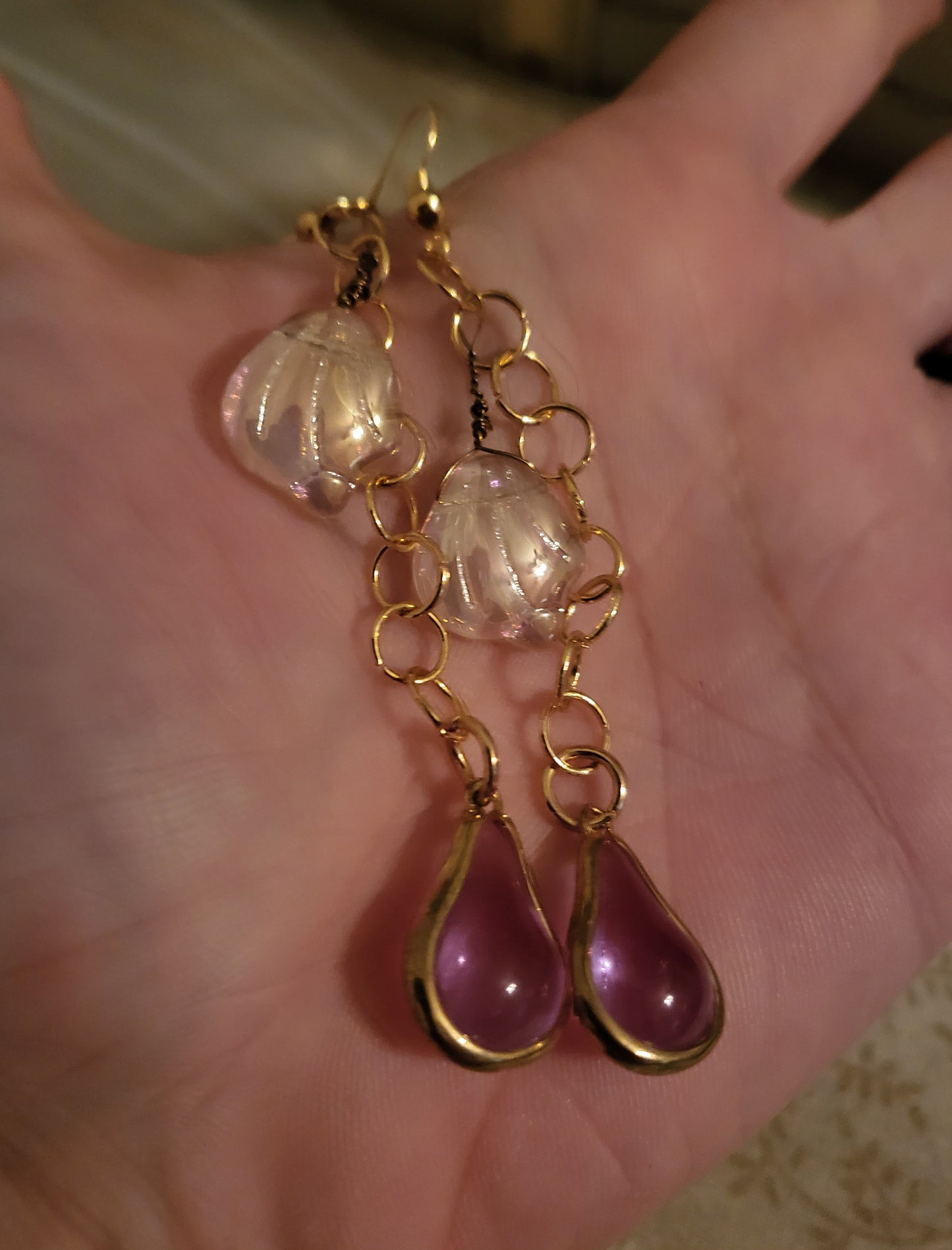 Purple Teardrop Dangly Earrings