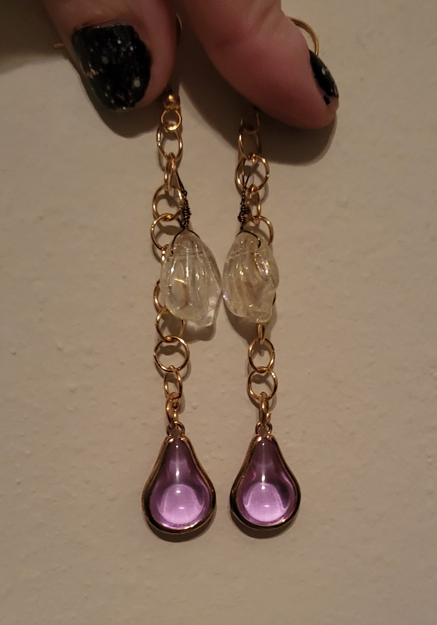 Purple Teardrop Dangly Earrings