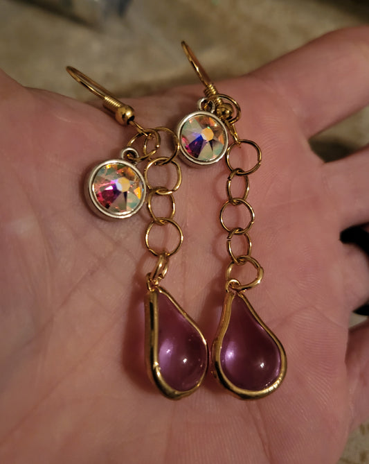 Purple Teardrop Dangly Earrings