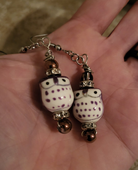 Purple Owl Earrings