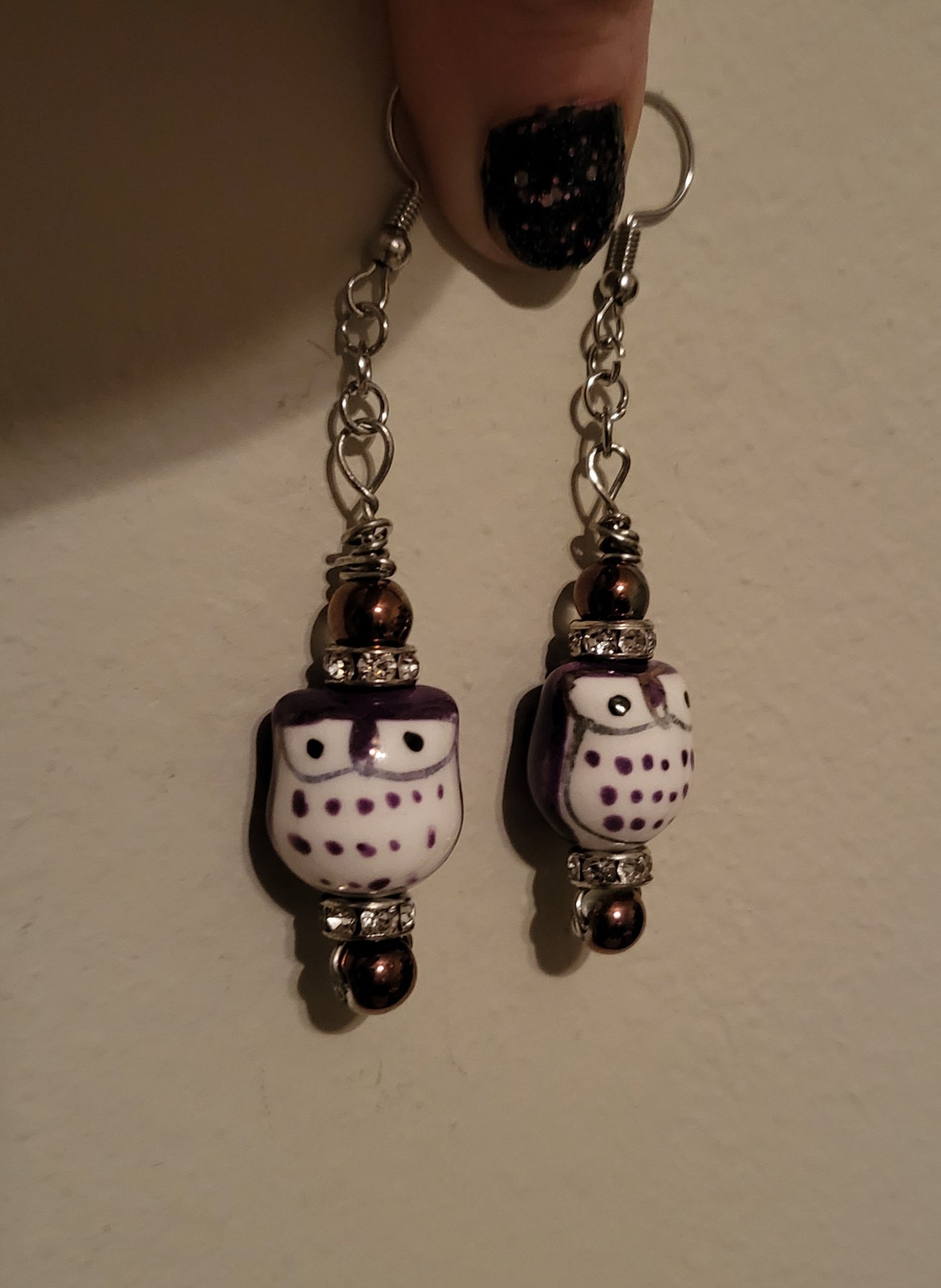 Purple Owl Earrings