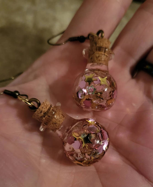 Pink Sparkle Glitter Potion Earrings